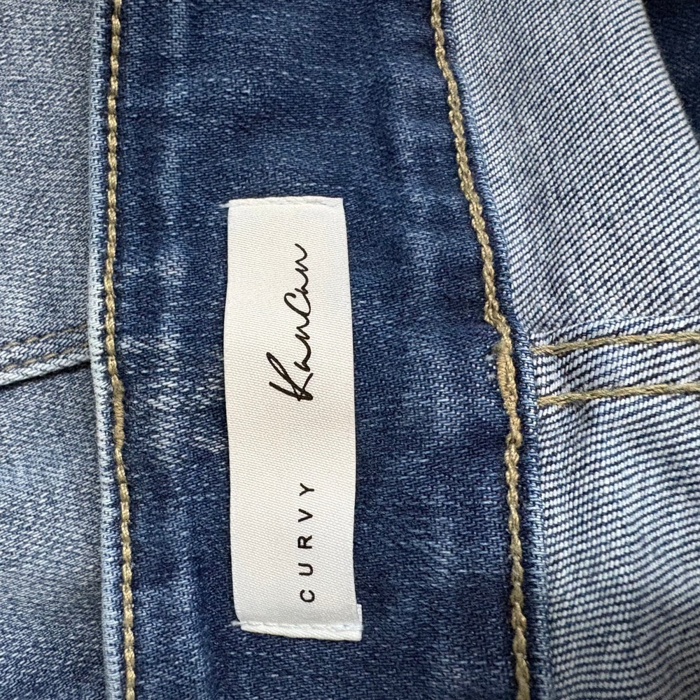 KanCan Curvy High Rise Flare Jeans Medium Wash Raw Hem Blue Womens Size 15/32 - Picture 8 of 10
